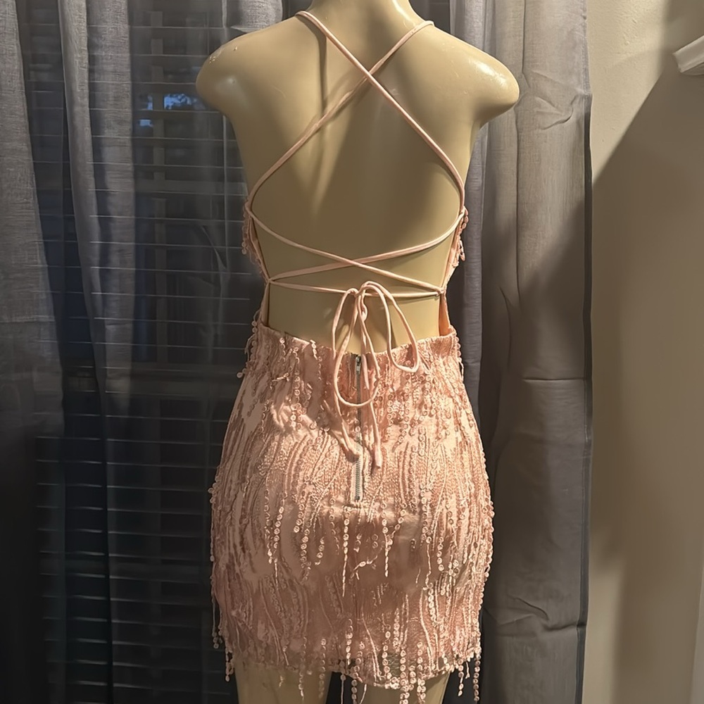 Lulus Pink Fringe Lace-Up Mini Dress size S - Picture 7 of 8